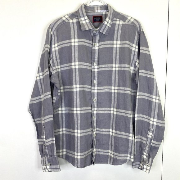 UNTUCKit Shirt Mens Size Large Gray Plaid 100% Linen Ovada Long Sleeve Button Up - Picture 1 of 4